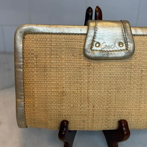 Coach Parker Natural Straw Leather Trim Clutch Wristlet Wallet Clutch - Picture 5 of 16